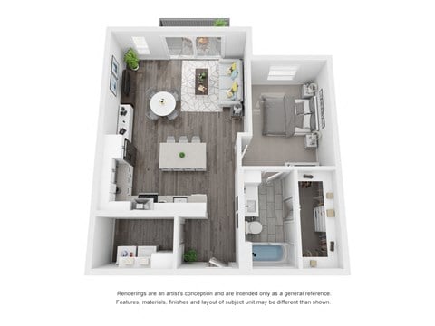 Floor plan for 1 bed, 1 bath, 797 sqft